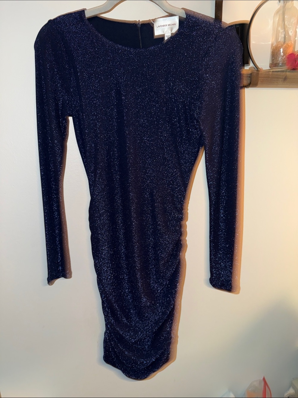 Lavender Brown Navy Sparkle Long Sleeve Bodycon Dress